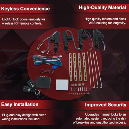 Image of Universal 4PCS Car Power Door Lock Actuator Kit with 2 Remote Controls 12V Keyless Entry System for Central Locking Conversion - Black