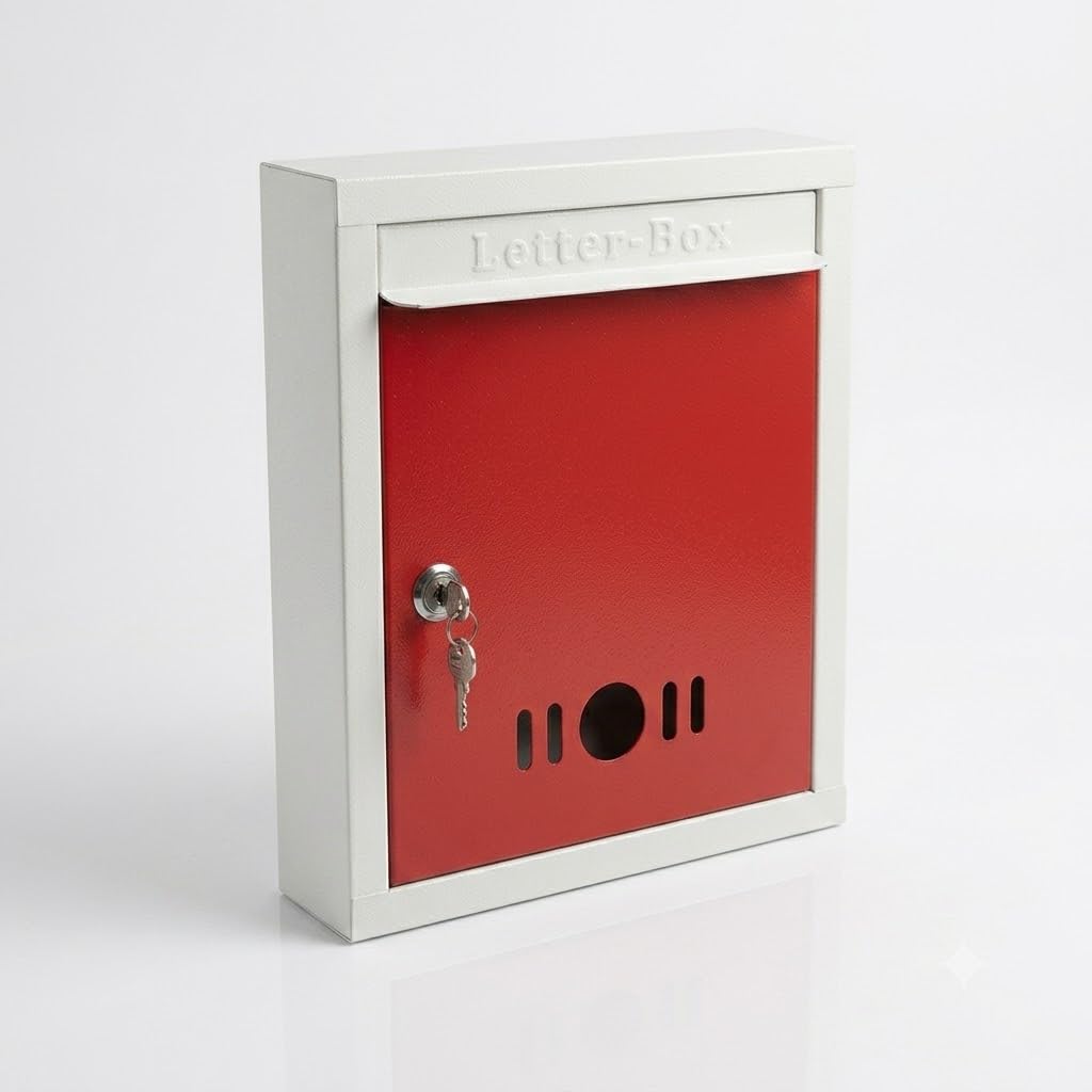MS Metal Letter Box 11 x 9 x 3 Inch | Wall Mounted Mailbox with Lock & 2 Keys | Red & Ivory Color | Heavy Duty Steel Mail Box for Home, Office, Apartment, Villa, Society & Commercial Use-image-21