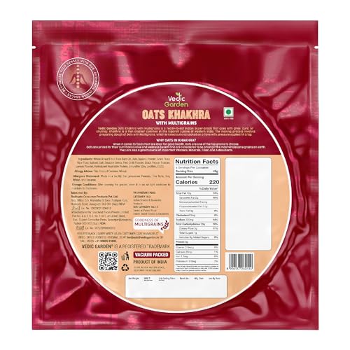 Image of Vedic Garden Multigrain Khakhra 4 Flavor Combo - Flaxseed, Oats, Quinoa, Ragi & Beetroot | 100% Roasted | No Palm Oil | High Protein & Fibre | Healthy Diet Snack for Weight Loss | Crispy Indian Namkeen - 3 Qty