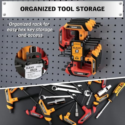 ELEAD 14-Piece T-handle Allen Wrench Set, Metric 2.5mm-10mm & SAE 1/8"-3/8" Portable Hex Key, Long Arm Allen Key Set with Storage Rack for Basic Home Repair and Mechanical Maintenance — view 6