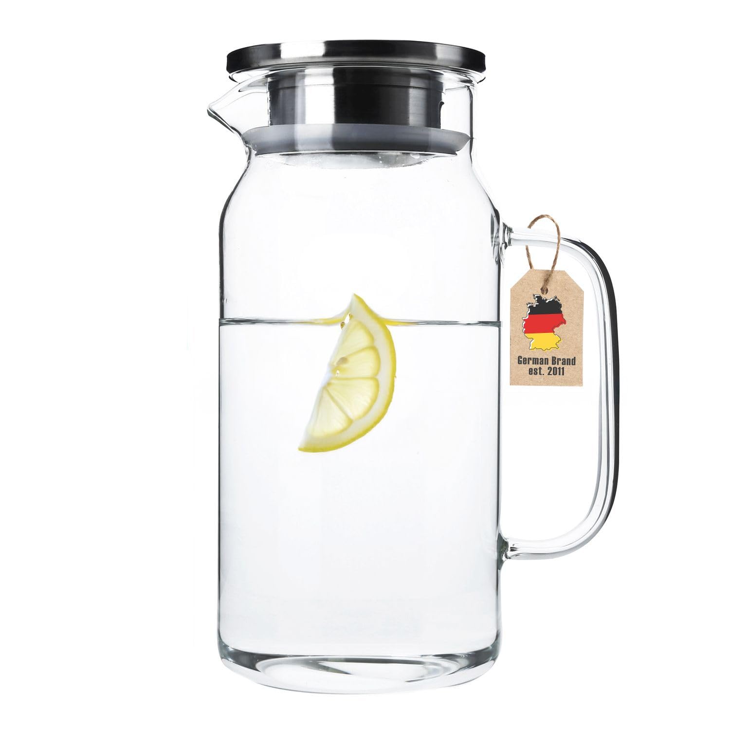 Intirilife Glass Carafe 1.3L- Heat-Resistant Water jug Made of Borosilicate Glass with Bamboo lid - BPA-Free, Dishwasher-Safe - Carafe for Water, Tea, Coffee, Juice & Infused Water, drip-Free, Narrow