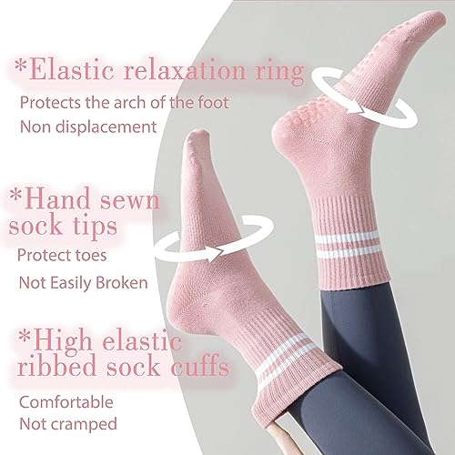 Image of UMSIFEY Pilates Socks with Grips for Women Yoga Socks Non-Slip Athletic Socks Grip Socks for Ballet Dance Hospital Workout