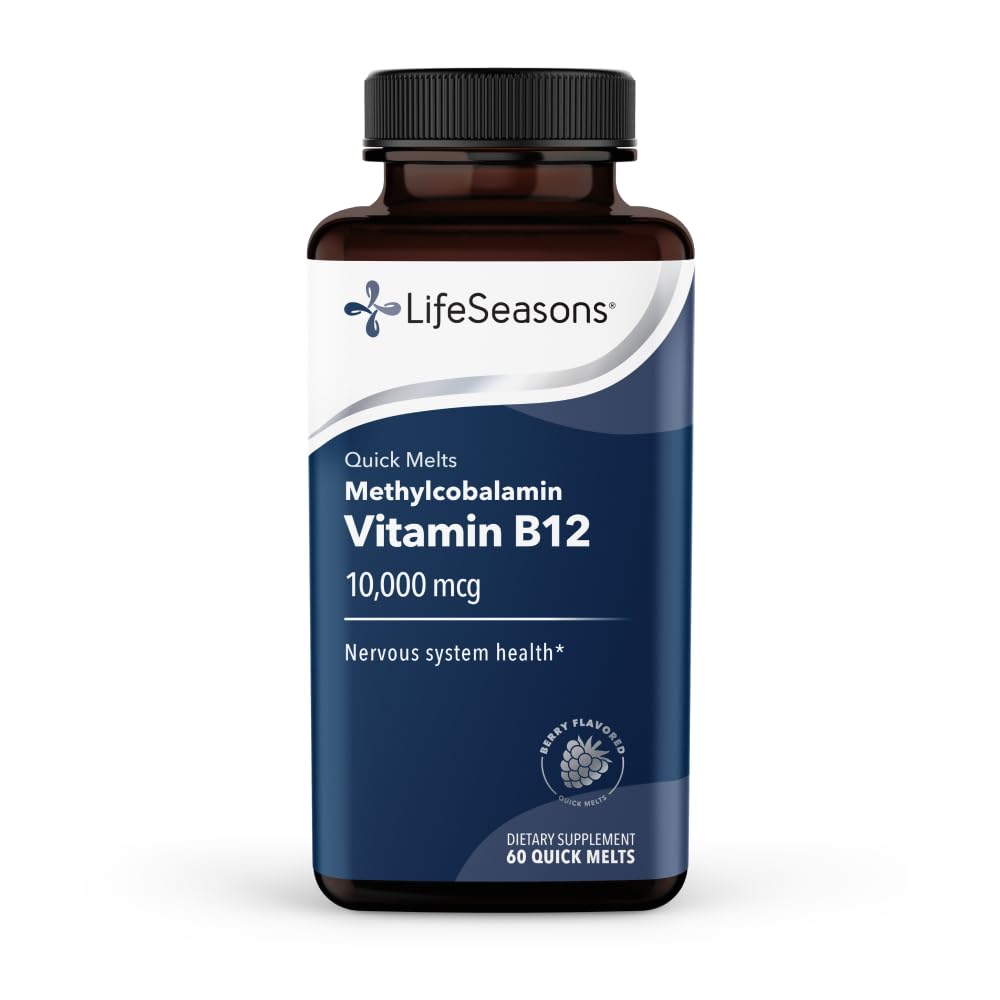 LifeSeasons Essentials Vitamin B12 10,000 mcg Quick Melts – Methylcobalamin B12 for Energy Production & Nervous System Support – Berry Flavor – Fast-Dissolving Tablets – 60 Quick Melts
