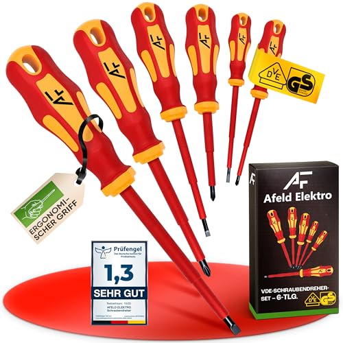 Afeld Elektro VDE Schraubendreher Set magnetisch - 6-teilig - 3 Kreuz - 3 Schlitz - isoliert bis 1000 V - Hergestellt aus S2-Stahl in Industriequalität