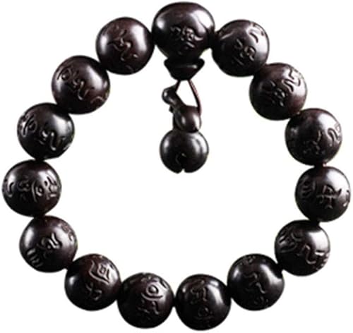 Pulsera de cuentas de madera con diseño de azufaifo de madera de azufaifo grabada con palabras sánscritas, oración mala, Feng Shui, Lucky para