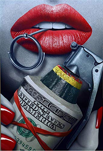 Orlco Art Lips - Lienzo con impresión de labios rojos y bala para decoración del hogar, para sala de estar, oficina, bar, regalos creativos ideales, F, 16" X 12" (40cm X 30cm) With the stretched