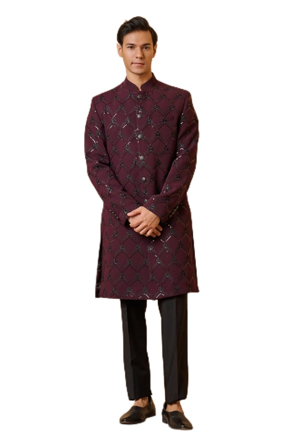 tasva Wine All Over Embroidered Indo Western For Men-picture-34