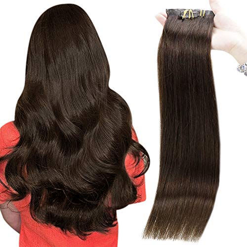 Full Shine Seamless Clip In Human Hair Extensions 8 Pcs Straight Clip In Hair Extensions 20 Inch Clip In Real Hair 100 Gram Color 2 Darkest Brown Skin Weft Clip On Remy Hair Extensions