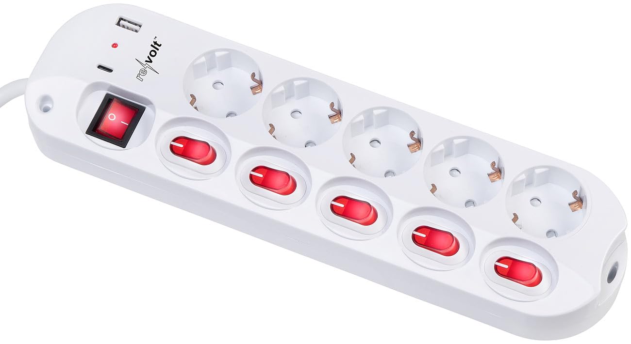 revolt ciabatta elettrica: Set di 2 5-funzioni- Ciabatte elettriche, individuell schaltbar, 2 USB-Ladeports (striscia multipresa con usb, multipresa da tavolo con, dvd)