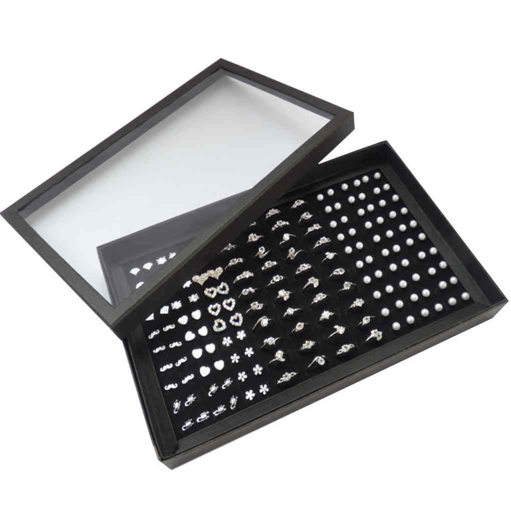 U/K 100 Slots Stud Earrings Ring Brooch Pin Storage Box Organiser Show Holder Jewellery Display Case Stylish and Popular