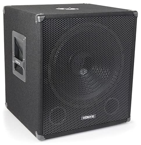 Vonyx SWA15 Caisson de Basse Amplifié 600 W - Subwoofer pour DJ 15'', Insert pour Pied d'enceinte, Réglages pour Le Son, la fréquence et la Phase, Solide et Facile à Transporter