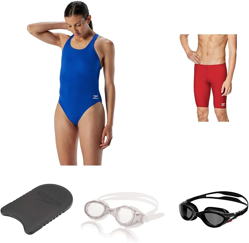 Speedo Swim Goggle Cap One Piece Jammer Kickboard Swim Stronger Bundle