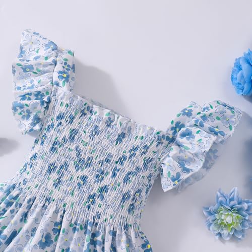 Girls Summer Dress Baby Girl Dinosaur Smocked Dress Ruffle Halter Sleeveless Swing Twirly Sundress Casual Beach Tutu Dress4