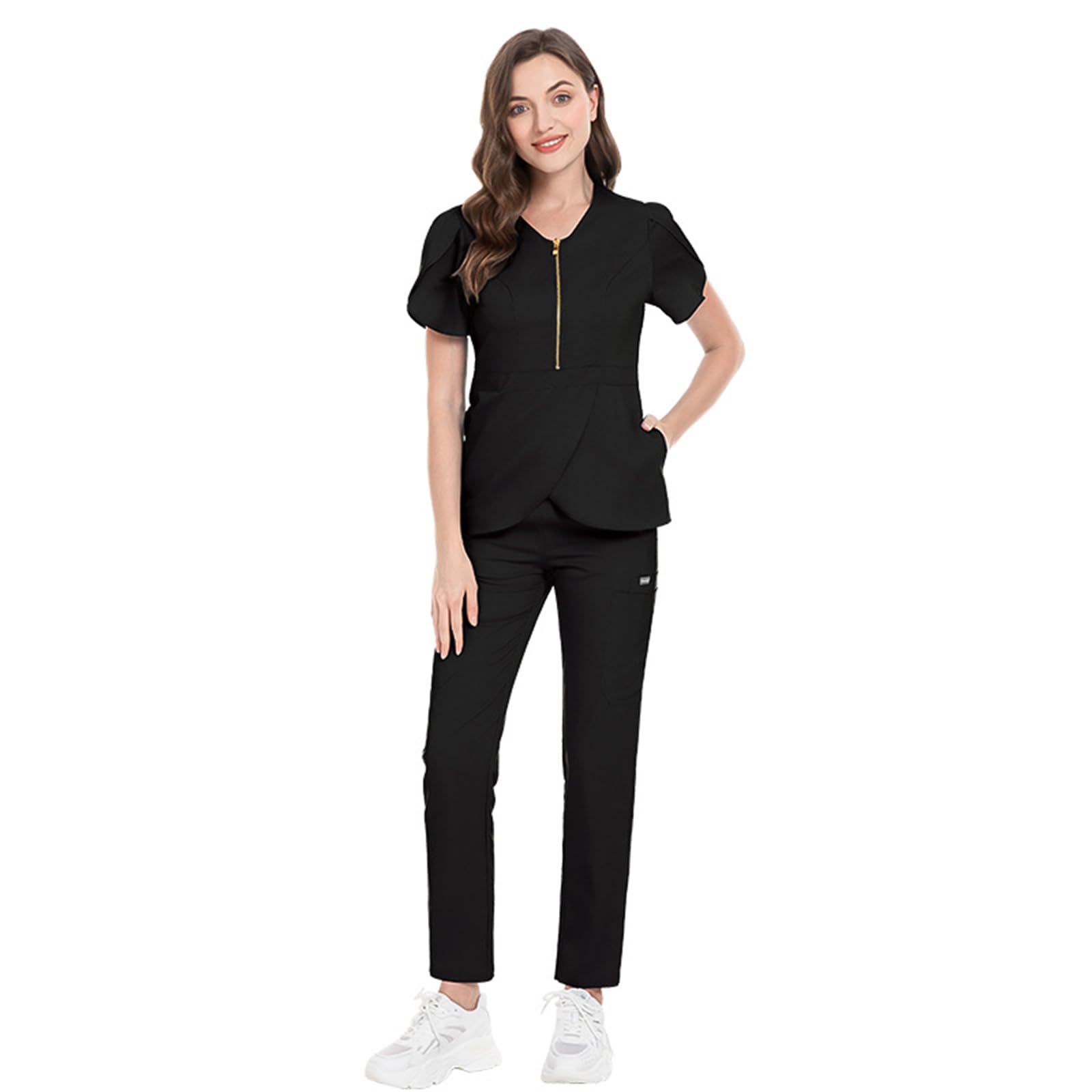 Uniforme Unisex Infermieri, Uniforme Sanitaria Donna Colletto Rialzato Abbigliamento Medico Scollo a V con Tasca Adatto a Medici e Infermieri