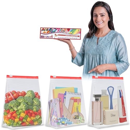 Image of Shalimar Zip 'N' Slider Bags | Medium (24.5 cm X 28 cm) | Pack of 15 Bags | Ziplock /Vegetable /Fruit /Fridge /Multi-Purpose Storage Bag | Reusable & Reclosable with Slider Lock | Color - Natural