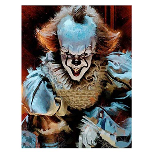 Ukerdo 5D DIY Pintura Diamante por Números Kits Payaso Halloween Imagen Taladro Completo Hogar Pared Artes Ornamento