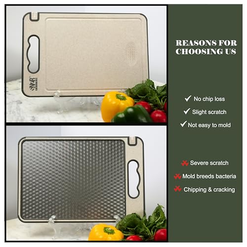 Stainless Metal Multi-Function Slicing Board, Double Sided Design with Scraper, Kitchen Devices Wheat Straw Metal Chopping Boards with Knife Sharpener, Finest For Fruit & Meat Chopping - Image 5