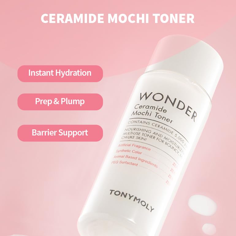 Image of TONYMOLY Wonder Ceramide Mochi Everyday Skin Routine Kit - 3-Piece Mini Korean Skincare Gift Set with Mask-to-Foam Cleanser, Milky Toner & Water Cream - Travel Size Barrier Repair Routine for Dry, Sensitive Skin
