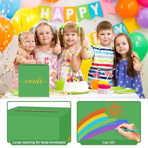 Image of 1 Pack Green and Gold Foil Card Box for Party, 8.7 inch Green Gift Card Box Money Box for Birthday, Wedding, Baby Shower, Retirement, Anniversary, Bridal Shower, Raffle Ticket
