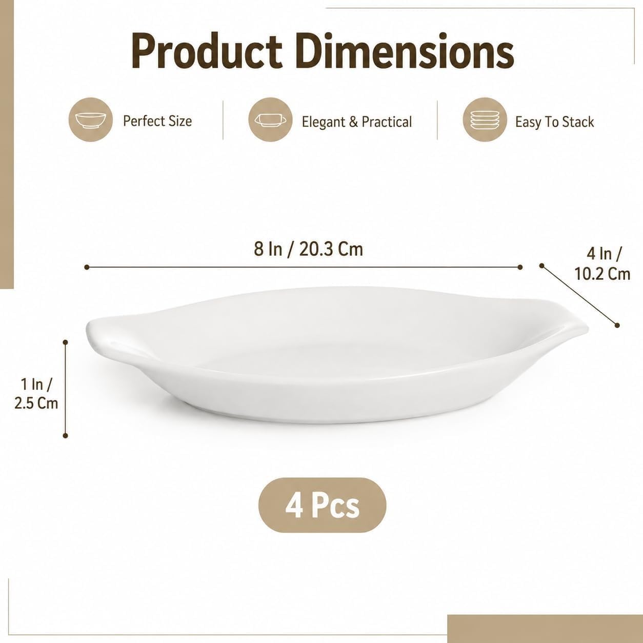 Oval Au Gratin Baking Dishes Set of 4, Ceramic, 20.3 x 10.2 cm