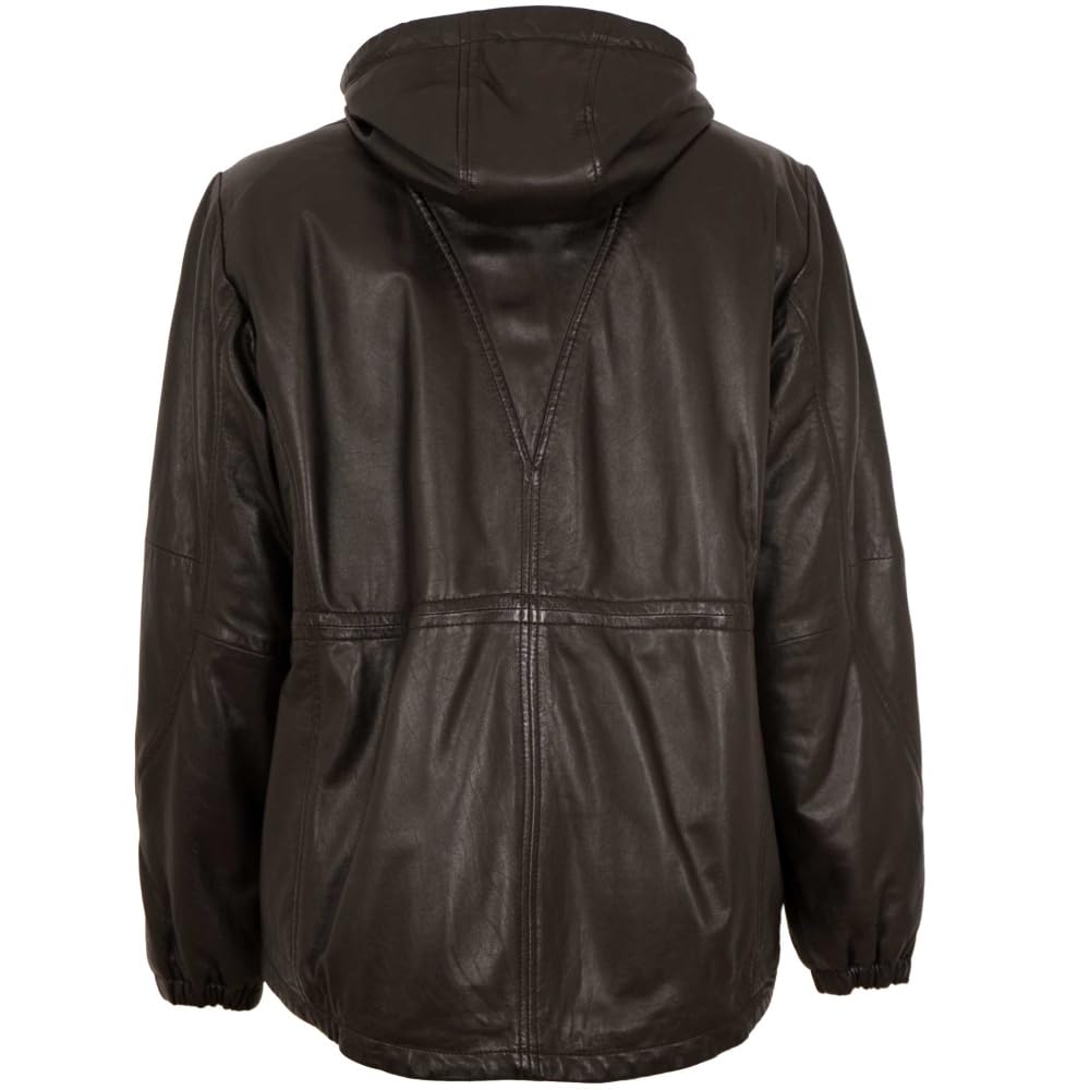 Damen Echtleder Lederjacke Lammnappa Kapuze Oversize dunkelbraun