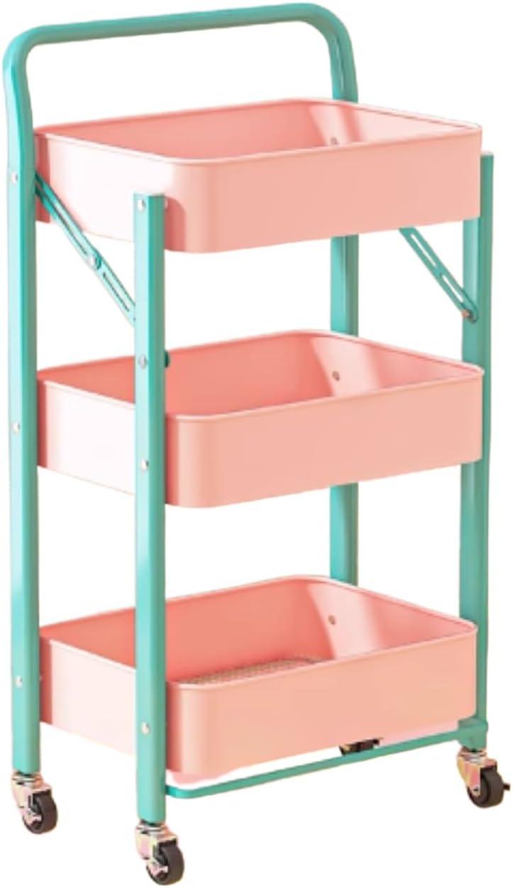 3-Tier Rolling Cart with Wheels, Foldable Storage Organizer with Mesh Baskets, Mobile Utility Cart for Home (Bale Fruit Color Matching)