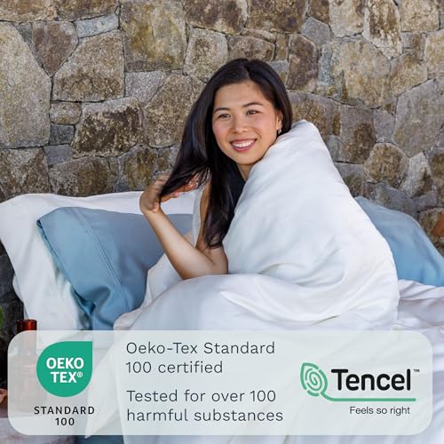 Image of Olive + Crate Tencel Lyocell Eucalyptus Twin Sheets Set - Extra Long Sheet Set - Cooling Tencel Sheets for Hot Sleepers with 16 Inch Deep Pocket Fit - White Snow 3-Piece Set
