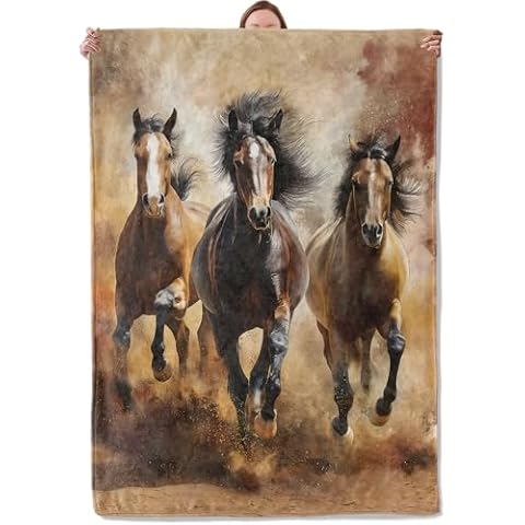 Mounidso Wild Horses Blanket, Horse Flannel Blanket Gifts for Women, Soft Warm Lightweight Horse Blankets for Living Room Home Sofa Travel Decor 50" x 60" Cover