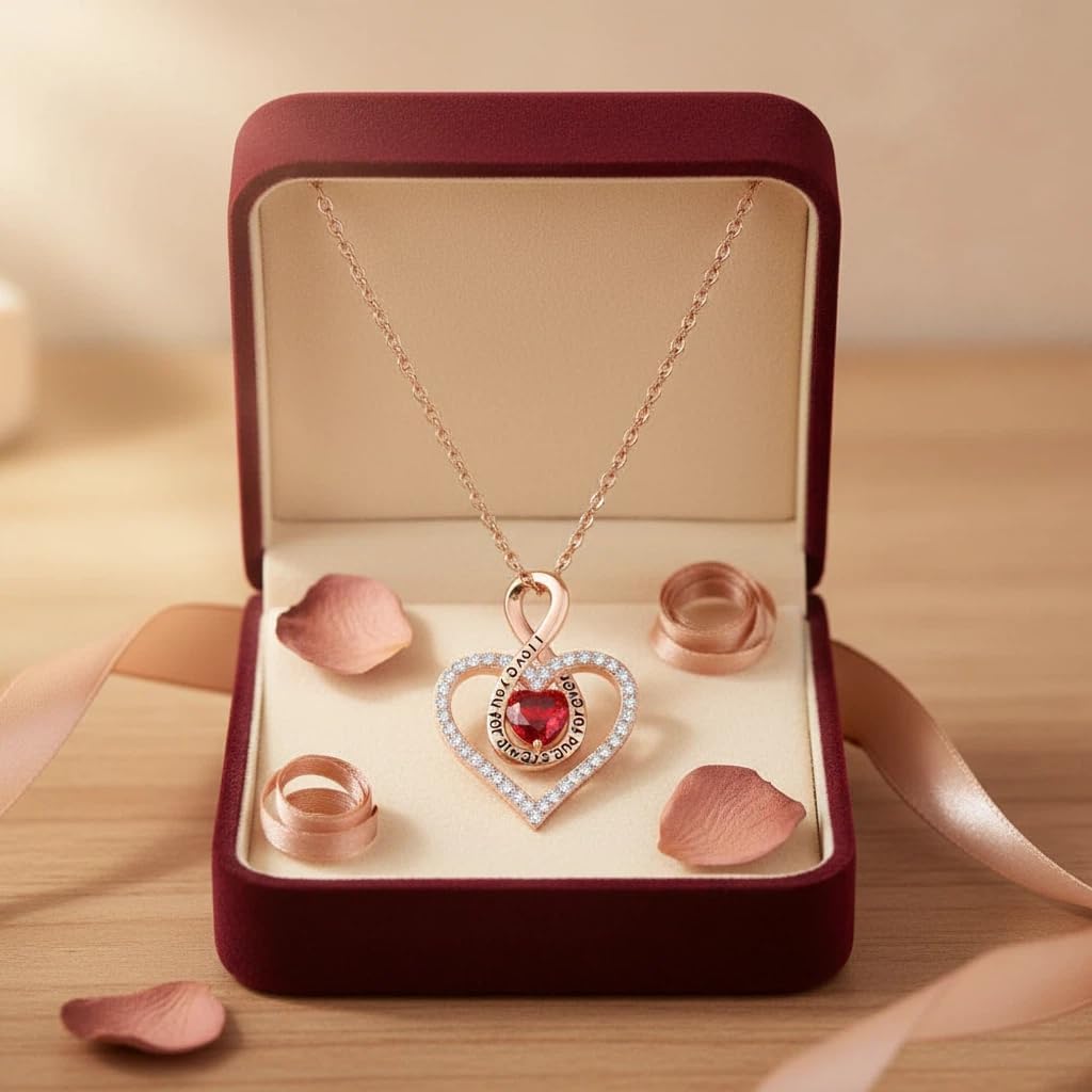 Moissanite Heart Necklace for Women, 18K Rose Gold Plated Romantic Pendant for Anniversary Birthday, 925 Sterling Silver Jewelry for Wife Girlfriend Mom Her - Red - Image 7