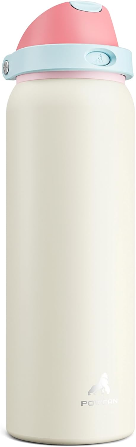 POWCAN 40 oz Large Water Bottle with Handle for Sports: Quick Open Straw and Spout Lid, Leakproof, Carry Handle, Vacuum Insulated Flask with straw for Hiking, Outdoors, Workout, Travel (Breezy Sunday)