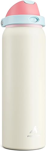 Miniatura 56 de POWCAN - Botella de agua aislada, 24 oz, tapa 2 en 1, boquilla de botón, popote abatible, a prueba de fugas, acero inoxidable, para portavasos
