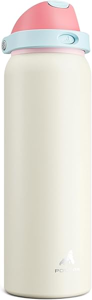 POWCAN Insulated Water Bottle for Sports: 2-in-1 Lid with Push-Button Spout & Quick-Flip Straw, Leakproof, Car Cupholder