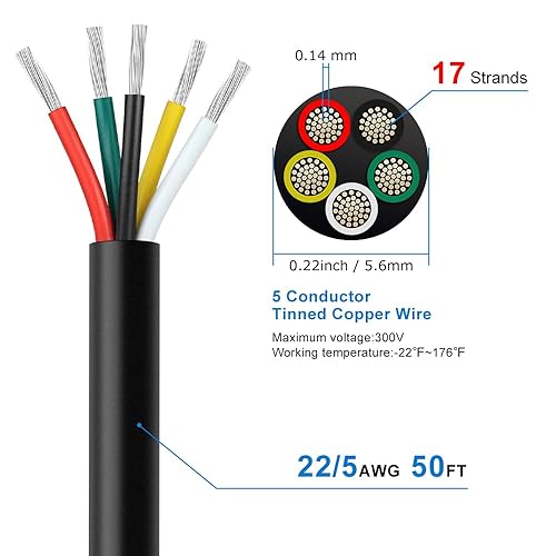 Vista 42 de Cable eléctrico de calibre 14 y 4 conductores, cable de 4 cables de cobre estañado trenzado de PVC negro 14 AWG de 33 pies, cable de extensión 14/4