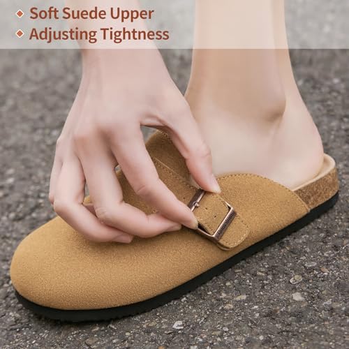 Dumalum Comfort Suede Clogs Slippers Sandals Unisex for Men Women with Cushioned Cork-Footbed Walk Dog Home Potato Shoe (Chestnut 11.5) — view 4