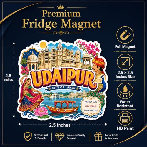 Image of Zesta Wooden Fridge Magnets Set | Refrigerator Decor Magnets for Kitchen | India Souvenir Fridge Magnet Collection | Wooden Magnet for Fridge Door Decoration (Udaipur)