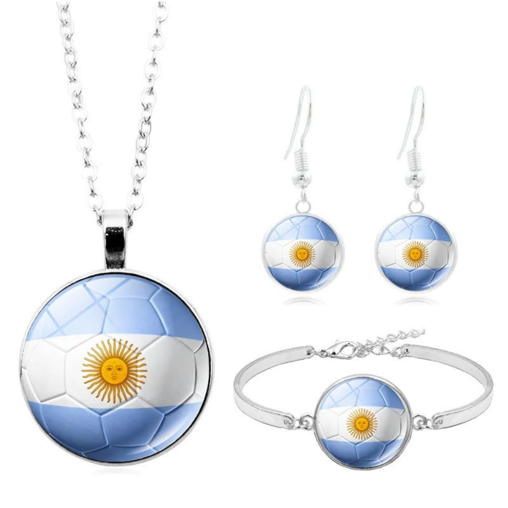 MMIUAEG National Flag Soccer Ball Jewelry Set for Women Men International Soccer Necklace Earrings Bracelet Set Football Match Sports Fan Cheer Accessory