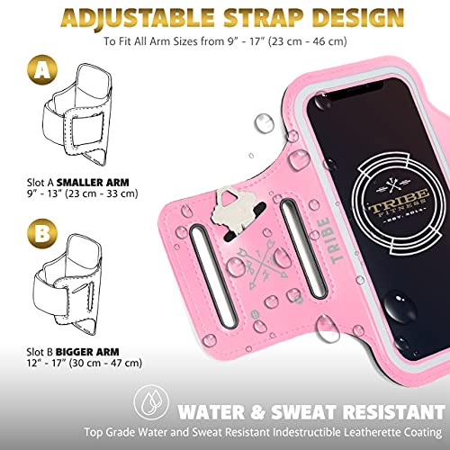 Tribe Water Resistant Cell Phone Armband Case Running Holder For Iphone Pro Max Plus Mini Se (13/12/11/X/Xs/Xr/8/7/6/5) Galaxy S Ultra Plus Edge Note (21/20/10/9/8/7/6/5) Adjustable Strap & Key Pocket #TOP3