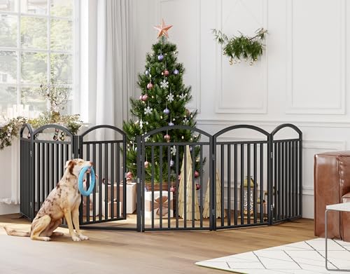 Folding No-Assembly Freestanding Dog Gate with Door,32" Heights Foldable Pet Fence,144" Extra Wide Accordion Puppy Folding Playpen for Doorways,House,Stairs (6 Panels,Black) - Image 4