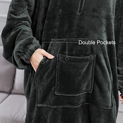 Hilarocky Blanket Hoodie Oversized Fleece Wearable Blanket Flannel Sweatshirt Blankets With Large Double Front Pocket, Quarter-Zippers Ultra Cozy Plush Blanket For Dark Grey #TOP4