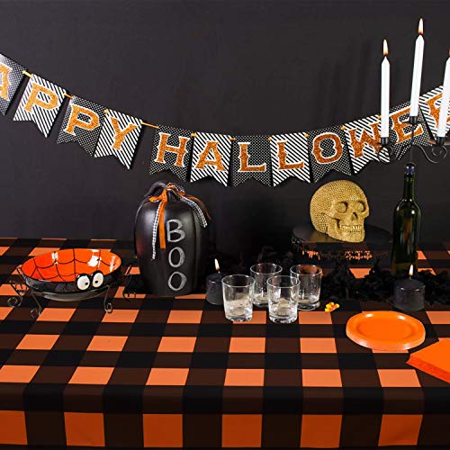 Halloween Tablecloth, Plaid Checkered Table Cloth, Orange and Black Tablecloths, Machine Washable Tablecloth Square for Dinner Party Decoration, 55 x 55 inch - Thumbnail 4