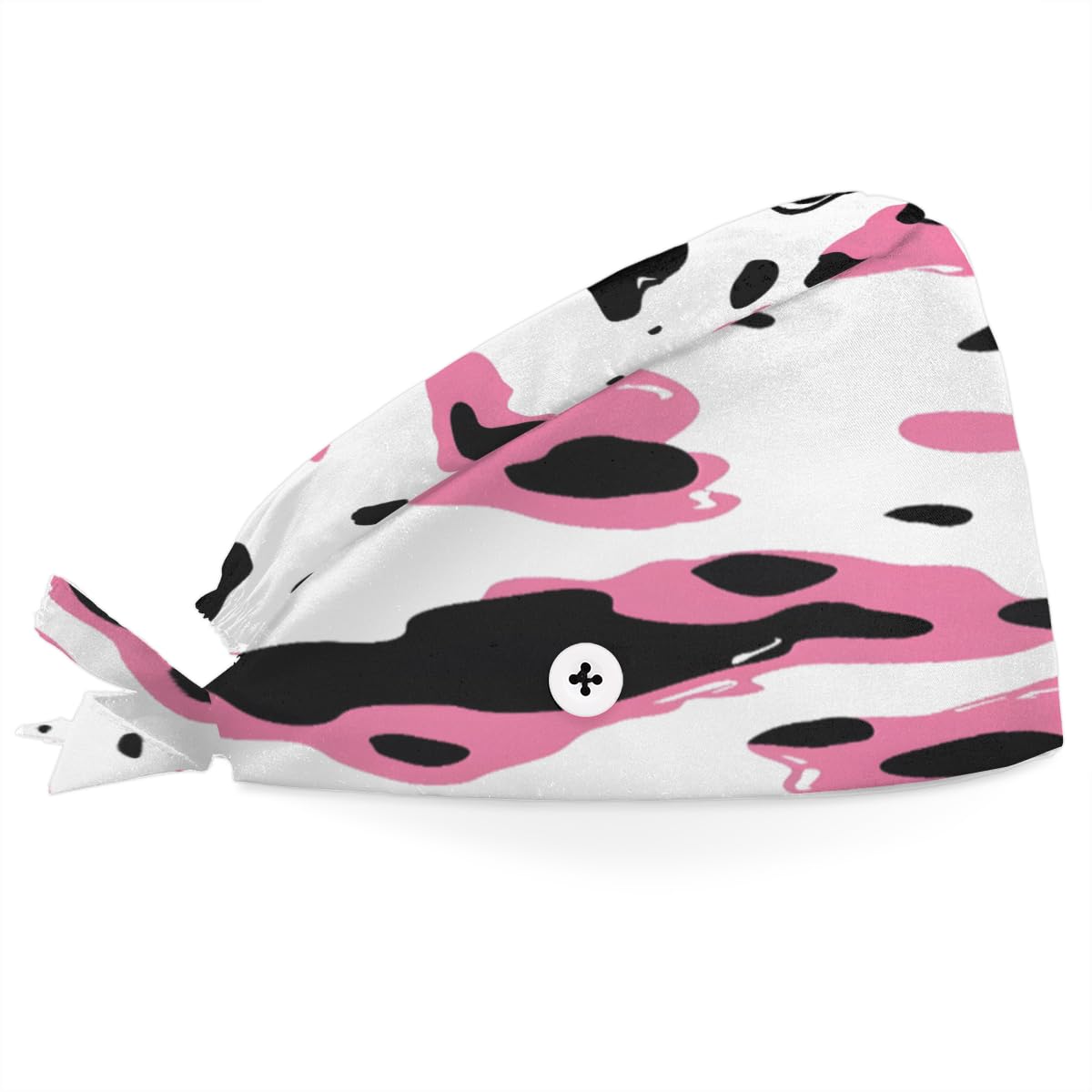 Aglebo Colorful Cow Pattern Working Caps with Buttons Sweatband Adjustable Elastic Bouffant Surgical Caps Breathable Nurse Doctor Hat Men Women