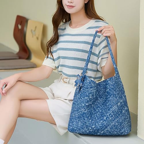 Bolso Tote tejido para mujer con asas de hombro miniatura 2