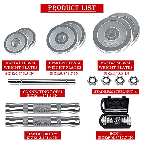 Vivitory Fitness Dumbbells Set, Adjustable Weight Sets Up To 44/66Lbs, With Metal Connecting Rod Used As Barbell, Chromed Weights, Hardcover Gift Box, Home Gym Work Out Training Equipment #TOP2