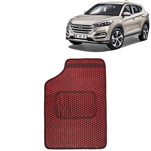 Image of Kingsway Dotted Design Car Floor Foot Mats Universal Fit for Hyundai Tucson, Model Year : 2009-2015, Water and Dustproof, Color Red, Set of 5 Pieces
