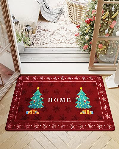 Tchdio Christmas Door-Mat Christmas Welcome Mats Outdoor Non-Skid Low-Profile Washable Christmas Front Door Mat Christmas Indoor Outdoor Festival Decor Decorations Mat For Porch Entrance 17X30 In #TOP1