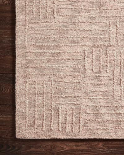 Image of Modern Pattern Wool Carpet with Loop Texture Yarn Anti Shedding Carpet Size 6x9 Feet B5 Pink Color