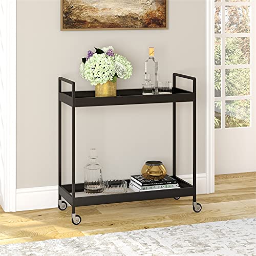 Image of Henn&Hart 33 inch 2-Tier Portable Industrial Bar Cart, Serving Cart, Black