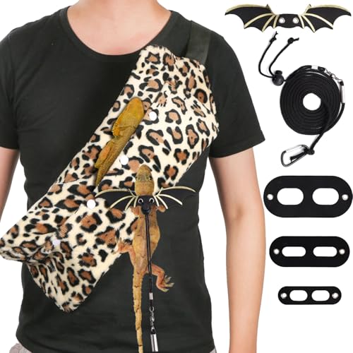 Image of Bearded Dragon Backpack and Leash with Wings, Leather Adjustable Lizard Leash Reptile Carrier Harness Pet Reptile Backpack with Wing Accessories for Outdoor Walking Travel Rest