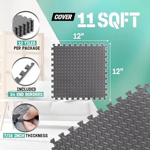 Image of Yes4All EVA Interlocking Mats, Puzzle Floor Tiles, Foam Floor Padding with Border for Furniture, Home Space, Living Room, Garage 11,15,32,99 SQFT