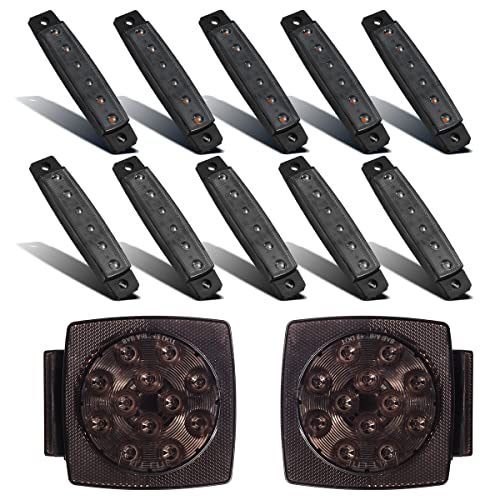 Image of Partsam Led Trailer Lights Kit Smoke Lens, 10Pcs Red /Amber 3.8 inch 6LED Thin Line Trailer Marker Clearance Lights and 2Pcs Square Led Trailer Stop Turn Tail Lights